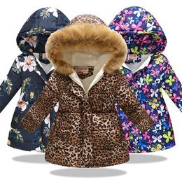 Winter Baby Girls Cartoon Printed long Jacket Kids Keep Warm Thick Leopard Parkas Coats Children Outerwear Clothes 211203