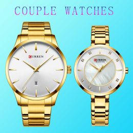 Couple Watch Set Curren Watches For Man And Woman Minimalist Golden Watches For Lovers Business Wristwatch Relogio Feminino 210527