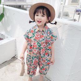 Algodão Soft Kidsins Meninas Floral Macacões Jumpsuits Roupas Sem Mangas Criança Verão Verão Bodysuits