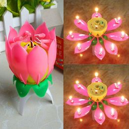 wedding gif Canada - Candles 2pcs Music Cake Candle Lotus Musical Happy Birthday Romantic Flowers Light For Wedding Kids Party DIY Decoration Gif