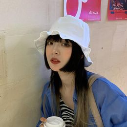 Berets Fisherman Hat Female White Casual Lotus Leaf Fold Lace Bucket Simple Wide-brimmed Face Small Sun Summer Breathable