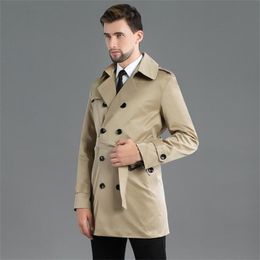 Men's Trench Coats Spring Autumn Mens Khaki Man Double-breasted Coat Men Clothes Slim Fit Overcoat Long Sleeve 2021 Designer