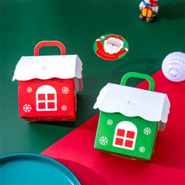 cute cookie boxes UK - 10 Pieces Lot Cute Christmas Cabin Candy Box Cartoon Printed Diy Paper Box For Cookie Snack Chocolate Storage Case Gift Packagin