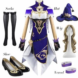 Anime Game Genshin Impact Lisa Witch of Purple Rose Cosplay Costume The Librarian Sexy Halloween Party Dress Y0903