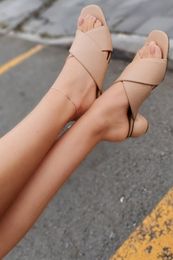 Slippers Edit Leather Wide Cross Strappy Nude Low-Heeled
