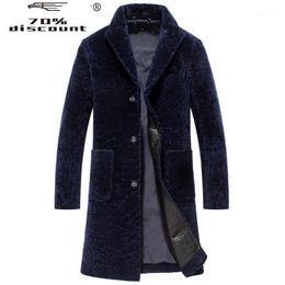 Men's Leather & Faux Sheep Shearling Jacket Natural Wool Fur Coats Long Autumn Winter Real Coat Windbreaker Suit Collar 9962 KJ2462