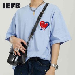 IEFB Men's Clothing Summer O-neck Embroidery Love Short Sleeve T-shirt Male's Fashion Oversized Causal Tee Tops 9Y7134 210524