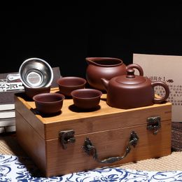 Outdoor portable bamboo box travel tea set 6 sets of Authentic Yixing teapot travel tea set gifts