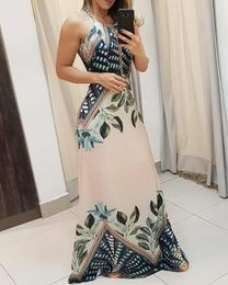 Casual Dresses 2022 Summer Women Sleeveless Elegant Fashion Party Vacation Holiday Tripical Print Spaghetti Strap Maxi Dress