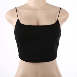 Casual Cotton Women Crop Tops Bandage SleevelFeminino Camisole Low Cut Solid Crop Top Women Sexy Vest Clothing Black/White X0507