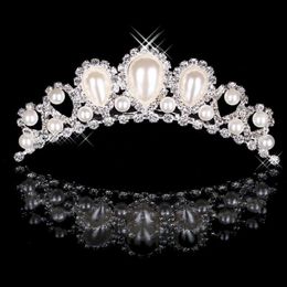 Jewelry Beautiful Elegant Pearl Rhinestone inlay Crown Tiara Wedding Bride Hair Comb for Party Evening Jewelry