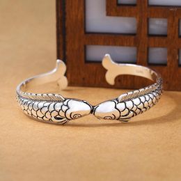 Bangle Exquisite Cute Fish Silver Colour Jewelry Pisces Double Ethnic Style Retro Bangles Not Allergic Bracelets
