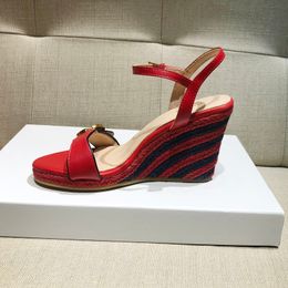 summer leather shoes peep toe women platform sandals red bottom designer wedge heels for girls pleaser chunky Wedding shoe