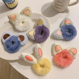 Winter Girls Cute Cartoon Cat Bear Rabbit Ears Plush Scrunchie Sweet Elastic Hair Bands Ponytail Hold HairTie Hair Accessories