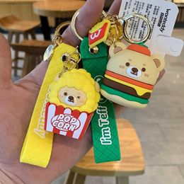 Teddy Cartoon Foodie Silicone Keychain Cute Car Pendant Student Bag Jewelry Key Chain Popcorn Milk Tea Lovers Car Ornaments G1019