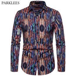 Men's Fashion Colour Printing Current Shirt Spring and Autumn Night Club Party Button Up Long Sleeve Casual Slim Fit Men Shirts 210524