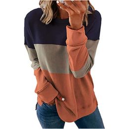 Jocoo Jolee Women Casual O Neck Color Block Loose T Shirt Spring Long Sleeve Patchwork Tee Plus Size Tops Pullover Elegant Shirt 210518