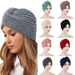 Fahion Hair Accessories Muslim Hijab Woollen Knitted Hat Underscarf Turban Bonnet Indian Hats Thicken Ethnic Hats All-match Pullover Twisted Caps