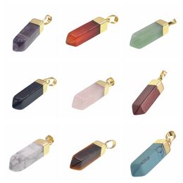 4-sided cone Shape Gemstone Pendant Hexagonal Chakra Crystal Pointed Quartz Pendants Artificial Stone Column For women and men