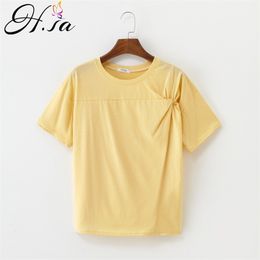 H.SA Women Casual Shirts Loose Tope High Elastic Solid Cotton T-shirts Basic Summer Tee Tops Tees 210417