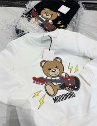 Embroidery guitar bear kids Spring summer 22SS cotton Hoodie baby top children Sweatshirts Loose Size 90-130cm