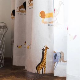 Budloom linen-like animal Curtain for living room kids room elephant giraffe lion window drape for bedroom 210913