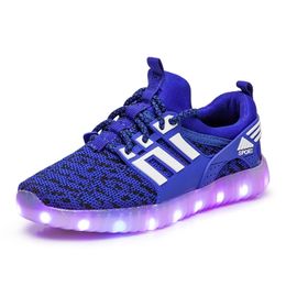 Boys Luminous Sneakers Fashion Breathable Kids LED Net Shoes Anti-Slippery Girls Sports Running 211022