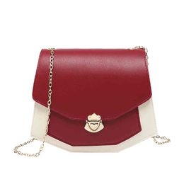 Hot selling contrast Colour PU leather chain bag durable women handbagEABY