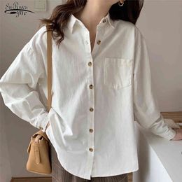 Spring Autumn Clothing Turn Down Collar Vintage Oversize Women Blouse and Tops Cotton Long Sleeve Button Ladies Shirts 12553 210508