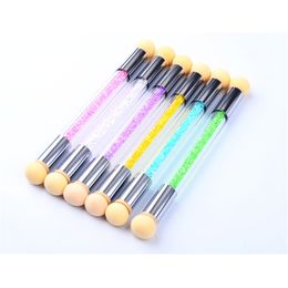 1Pc Nail Brushes Shading Pen Dotting pencil with Sponge Head Rhinestone picker Handle manicure tool professional