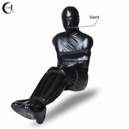 Men's Stretch PVC Bodysuit With Penis Sleeves Sexy Open Eye PVC Wetlook Leather Latex Catsuit Hot Erotic Gay Fetish Wear Costume Y0406