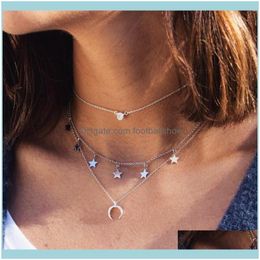 Necklaces & Pendants Jewelryladies Five-Pointed Star And Moon Pendant Necklace Combination European American Fashion Chains Drop Delivery 20