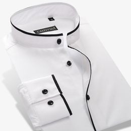 -T-shirt da uomo Collare a fascia (Collo mandarino) con camicie di tubazioni nere Pocket-Less Design Casual sottile manica lunga camicia standard a manica lunga 9CH4