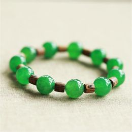 Drop Green Jades Stone Round Bead Bracelet Single Lap Buddha Beads Hand String Wood Bangles Woman Fashion Jewelry Beaded, Strands