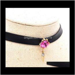 Chokers Necklaces & Pendants Drop Delivery 2021 Summer European And American Fashion Black Leather Collar Screen With Necklace Female Jewellery