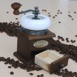 Retro Wooden Manual Coffee Grinder Barista Tools Portable Cappuccino Latte Mocha Cafe Beans Pepper Spice Grinding 210423