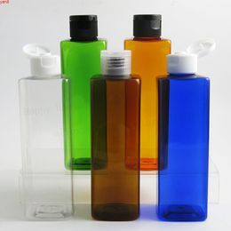 24pcs/lot 240ml Amber Blue Green Orange Clear Empty Pet Plastic Square Shampoo Bottles Refillable Container with PP Flip Top Cap