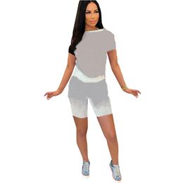 New Women jogger suits summer gradient tracksuits short sleeve T shirtsshorts 2 pcs set plus size S-outfits casual letters sportswear running fitness clothes 4926