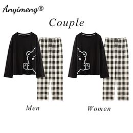 Couple Pyjamas Fashion Mens Womens Loungewear Cotton Sleepwear Spring Autumn Long Sleeve Cartoon Printing Couple's Nightwear 210812