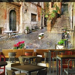 beibehang Wallpaper custom large upscale 3d stereo European retro street view street bar cafe TV background wall decoration