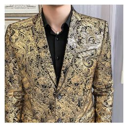 Tuxedo formal clothing slim suit jacket men's luxury paisley flower pattern fancy suit jacket nightclub dance mens casual blazer X0628