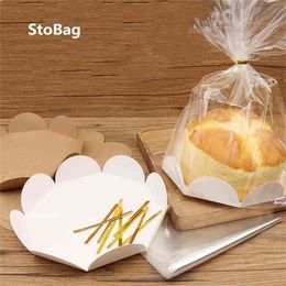 StoBag 20pcs Handmade Cake Packaging Bag 6/8 Inch Cupcake Embry Toast Snack Bread Baking Transparent West Point Packaging Box 210402