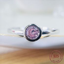 Silver 925 simple Cute Pink 5mm Crystal Zircon Engagement Ring Accessories Lover's Gift Anniversary Jewellery J-551