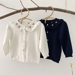 Baby Kids Girls Long Sleeve Embroidery Knit Cardigan Coat Autumn Winter Baby Kids Girls Cardigan Coat Children's Clothes 211106