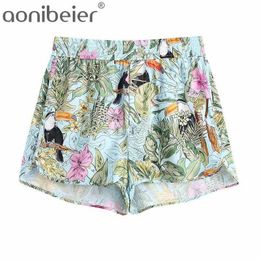 Animal Flowers Print Summer Casual Holiday Women Shorts Fashion Elastic High Waist Loose Female Bottoms 210604