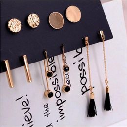 Earrings & Necklace Ear Stud Disc Vertical Bar Drill Tassel Five Pair Thread Set