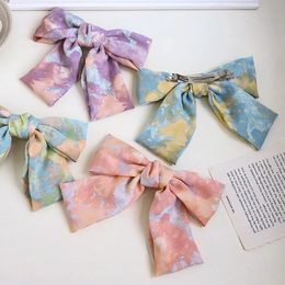 Elegant Oversized Bow Barrette Hair Accessories Satin Ladies Hairclips Cute Headwear Fashion Tie-dye Bowknot Hairpin