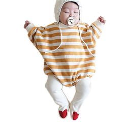 Spring New Baby Clothing Cotton Baby Bodysuit Striped Print Boys Girls Bodysuit Toddler Cute Jumpsuits 0-24M 210413