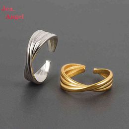 Jea.Angel 925 Silver Multi-Layer Braided Winding Line Opening Ring Female INS Personality Simple Index Finger Ring Jewellery Gifts G1125
