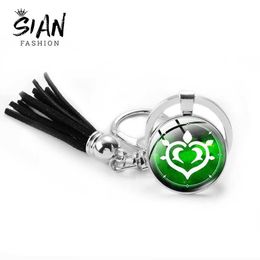 New Genshin Impact Tassel Keychain Eye of God Glass Cabochon Water Wind Thunder Fire Rock Ice Element Keyring Jewelry Gift Y0728